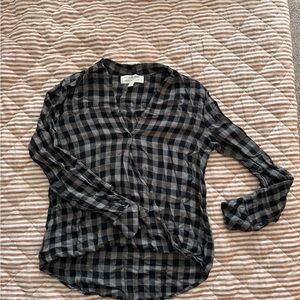 Cloth & Stone Black and Green / Grey Plaid Blouse